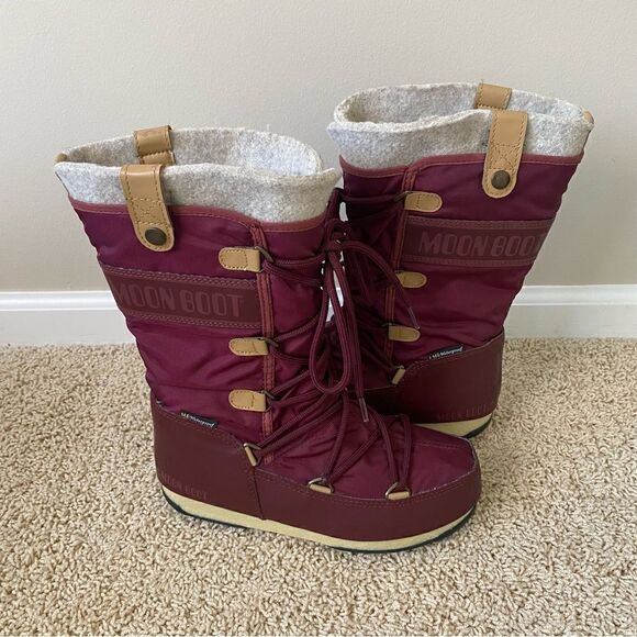 Womens Tall Icon Moon Boots Maroon Tan Brown Size 5.5 - Picture 1 of 7